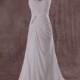Chic Sheath-Column Straps Natural Train Chiffon Sleeveless Wedding Dress with Draped - Top Designer Wedding Online-Shop