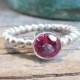 Blush Pink Topaz Ring - Sterling Silver Gemstone Ring - Dotted Band - Bezel Set Engagement Ring -