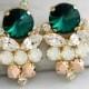 Emerlad Earrings, Emerlad Green Swarovski Earrings, Bridal Emerlad Earrings, Gift For Her, Bridal Dark Green Earrings, Green Bridal Studs