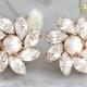 Bridal Pearl Earrings, Bridal Earrings, Bridal Clear Crystal Earrings, Swarovski Crystal Earrings, Bridesmaids Earrings,Cluster Pearl Studs