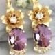 Antique Pink Earrings, Bohemian Earrings, Purple Earrings, Swarovski Earrings, Bridesmaids Earrings, Flower Earrings, Bridal Drop Earrings