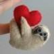 Valentine Sloth miniature felt plush stuffed animal with bendable legs and hand painted face -tan-rain forest animal