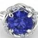 Engagement & Wedding Ring, Natural Tanzanite Braided Halo, Tanzanite Engagement Ring, Handmade Diamond Proposal and Bridal Ring