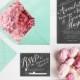 Wedding Invitations w/ Mint Green Envelopes & Coral Pink Peony Liner with RSVP Cards / Rustic Chic Chalkboard Weddings / PRINTED Chalkboard