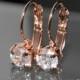 Rose Gold Cubic Zirconia Small Earrings Leverback CZ Wedding Earrings Rose Gold Bridal Earrings Clear CZ Earrings Rose Gold Crystal Jewelry