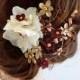 burgundy and gold wedding hair clip, burgundy hair flower, Swarovski crystal accents, elegant hair accessories, fall hair clips, floral