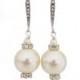 Pearl Bridal Earrings, Wedding Earrings Pearl, Large Pearl Earrings, Pearl Crystal Earrings, Vintage Style Wedding Jewelry, Ivory Earrings