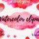 Watercolor Splash Hearts Digital Watercolor Valentine clipart Red Pink Hearts Valentine Day phrases Watercolor washes Png watercolor clipart