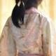 short kimono flower girl robe, rosegold satin robe,rose gold floral,peach blush lilly, shiny satin wedding dress, flower girls wedding dress