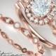 Vintage Wedding Ring Set, Promise Ring Set or Engagement Ring set - Art Deco features im milgrain ring set design, Sterling Silver Rose Gold