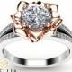 Moissanite Petal Engagement Ring 14K Two Tone Gold Flower Engagement Ring Forever One Moissanite Diamond Ring