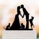 Wedding Cake topper with Cat, Wedding cake topper with dog. Topper with bride and groom silhouette, funny cake topper, family cake topper