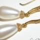 Ivory Teardrop Pearl Earrings Swarovski Bridal Pearl Earrings Vermeil Gold CZ Pearl Wedding Jewelry Dangle Earrings Bridal Pearl Jewelry