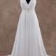 Pretty V-Neck Natural Train Chiffon Sleeveless Wedding Dress with Beading and Draped - Top Designer Wedding Online-Shop