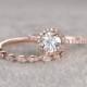 2pc Moissanite Bridal Set,Engagement ring Rose gold,Diamond Marquise wedding band,6.5mm Round Cut,Gemstone Promise Ring,Art Deco eternity