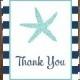 Starfish Thank You Cards, Bridal Shower, FREE ship, Nautical Starfish Aqua and Navy, NASAN, Set of 24 cards with envelopes