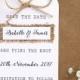 Rustic, Burlap, Hessian Save the Date Card with Twine Bow Detailing