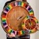 MAXI orogogio wooden wall with Rainbow colors, handmade, diameter 50 cm