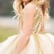 Sweet Delight Ivory/Champagne/Gold Couture Flower Girl Dress, Girls Gold Sequin Dress