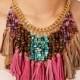 Colorful Beaded Tassel Necklace, Beaded Bib Necklace, Pink Leather Necklace, Fringe Necklace, Tribal Necklace, Boho Statement Necklace