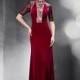 In Stock Junoesque South Korea Velvet & Malay Satin High Collar Neckline Full Length Sheath Formal Dress - overpinks.com