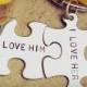Boyfriend Gift,personalized gift,custom key chains, Valentine's His and Hers, I lover her, I love him,  personalized key chains, puzzle key