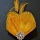 Yellow Peacock Feather Hair Clip Fascinator Headpiece Bridesmaids Hair Accessory Wedding Crystal Diamante Pearl 'Lisette'