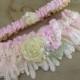 Pink Yellow Wedding Garter Set/ Lace Garter/Handmade Flowers