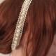 Bridal Lace Headband, Embroidered Hair Wrap, Beaded Hairband, Pearl and Crystal Beads Wedding Hairband, Bridesmaid Headpiece, Beadwork