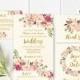 Floral Wedding Invitation Template, Ivory Boho Chic Wedding Invite Suite, Gold Foil Invite, , Editable PDF - you personalize at home.