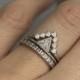 Diamond Wedding Ring Set, 0.4 carat diamond with V Diamond Wedding Band, White Gold Ring Set, White Gold Diamond Engagement Set