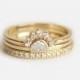 Diamond Set, Diamond Engagement Ring Set, Pave Diamond Ring With Half Moon Diamond Ring, Diamond Crown Ring, Three Rings Set