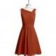 Rust Azazie Hermosa - Chiffon Back Zip V Neck Knee Length Dress - The Various Bridesmaids Store