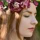 Bridal floral crown Burgundy flower headband Hydrangea boho crown Peonies hair wreath Wedding burgundy hair dress