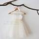 Cap Sleeves Ivory Lace Champagne Tulle Flower Girl Dress Wedding Bridesmaid Dress M0048