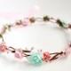 Mint peach flower crown - Peach Flower Crown- Mint Flower Crown - Party Floral Crowns- Bridesmaid Flower Crown - Adult Flower Crown - Halo