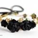 Black flower crown - Black floral hair wreath - Black and Gold crown - Golden Halo - Rose headpiece - Wedding hair accessories - Boho crown