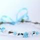 Flower Crown in white and blue, White blue woodland crown, Flower girl Crown, Beach Wedding, Turquoise floral crown, Something blue halo