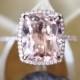 Classical Morganite Engagement Ring,VS 10*12mm Cushion Cut Morganite Ring,Halo Diamonds,Half Eternity,14K Rose Gold Ring,5ct Big Stone Ring