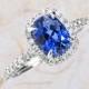 Blue Sapphire Engagement Ring - 14k White Gold Engagement Ring With 8x6 Lab Created Centre