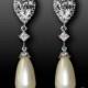 Teardrop Pearl Cubic Zirconia Bridal Earrings Swarovski Ivory Pearl Wedding Earrings Clear CZ Pearl Chandelier Earrings Bridesmaid Jewelry