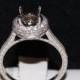 Antique inspired 14k White Gold Halo  Engraved Diamond Engagement Ring ,Semi Mount  , Setting only , for different sizes of round cut stone