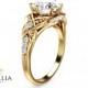 2ct Moissanite Vintage Engagement Ring 14K Yellow Gold Engagement Ring Vintage Moissanite Ring