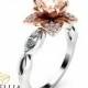 Morganite Flower Engagement Ring 14K Two Tone Gold Flower Ring Engagement Ring with Marquise Diamonds