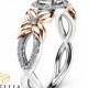 Halo Diamond Engagement Ring 14K Two Tone Gold Floral Ring Half Carat Natural Diamond Engagement Ring