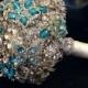 Blue Wedding Brooch Bouquet. Deposit on Peacock Crystal Bling Diamond Bridal Broach Bouquet. Turquoise Sapphire Teal Jeweled Bouquet