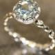 Floral Aquamarine Engagement Ring in 14k White Gold Pebble Diamond Wedding Band 8mm Round Cut Blue Gemstone Ring March Birthstone Ring