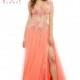 Aqua Cassandra Stone 10018A - Chiffon High Slit Lace Sheer Dress - Customize Your Prom Dress