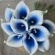 10 Picasso Royal Blue Calla Lilies Real Touch Flowers For Silk Wedding Bouquets, Centerpieces, Wedding Decorations