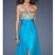 Tropical Turquoise Back Tie Detailed Gown by La Femme - Color Your Classy Wardrobe